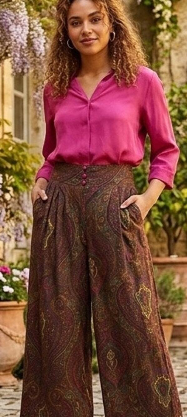 Vintage 90's Hunter's Run Paisley Yoke-Waisted Culottes in Moody Colors